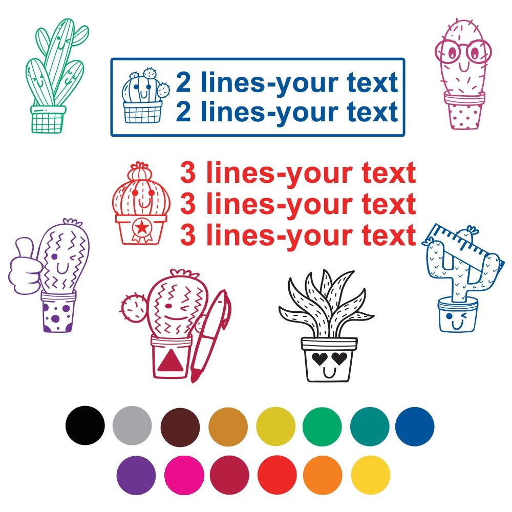 Custom Teacher Stamps | Cute Cactus Personalised Self-Inking Teacher Stamps.Choice: Size/Font/Colour