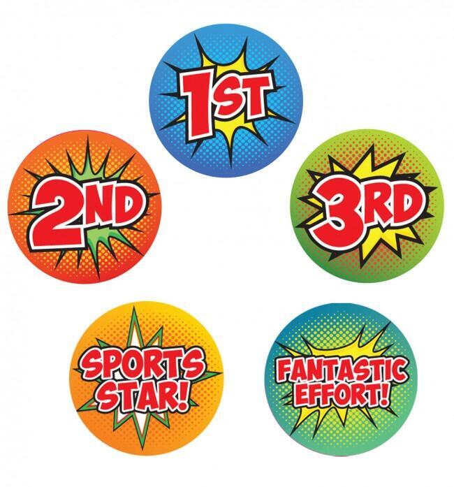 Sports Stickers | 72 Superhero Design 1st, 2nd, 3rd Place & Participant Effort Sports Day Stickers
