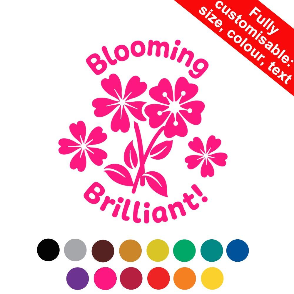Fun Teacher Stamps | Blooming Brilliant! Self-inking Stamp. Flower Design Choice: Colour, Font, Text