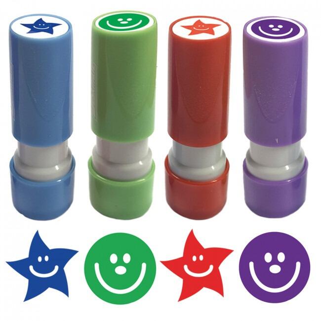 Small Stampers | 4 x Mini, Cute Smiley Star and Face Stamps for Teachers/Loyalty Cards - 8mm Image