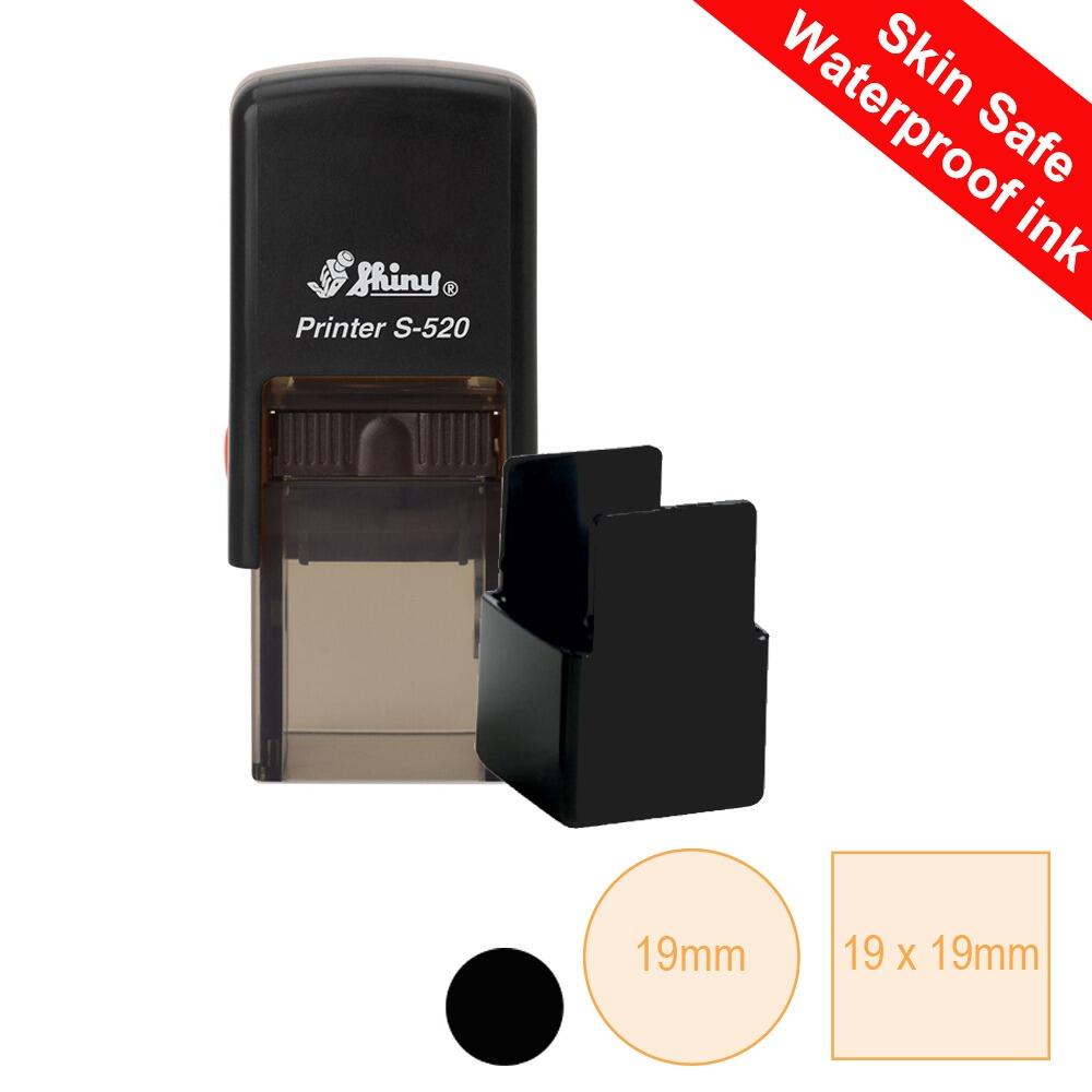 Waterproof Ink Stamper | Skin Safe, Hand Custom Stamp. Black Ink. 19mm. Optional Images/Text