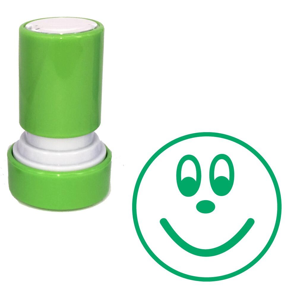 Teacher Stamps | Green Smiley Face, Self-inking Teacher Stamp for Praise / Reward