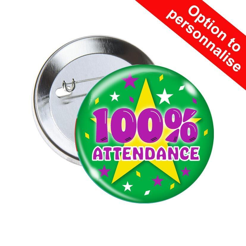 School Badges | 100% Attendance, Star Design, Award Pin Badges for Schools x 10.