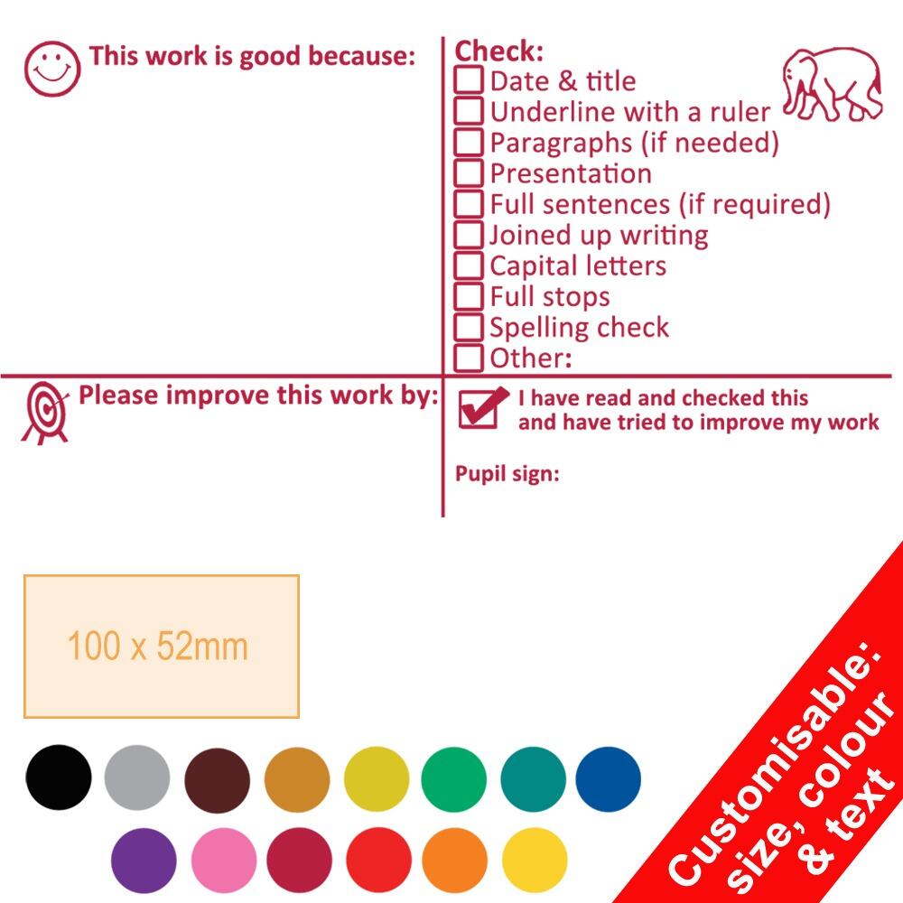 Teacher Stamps | Large Presentation, Literacy, Feedback Stamper. Customise Text, Colour, Font