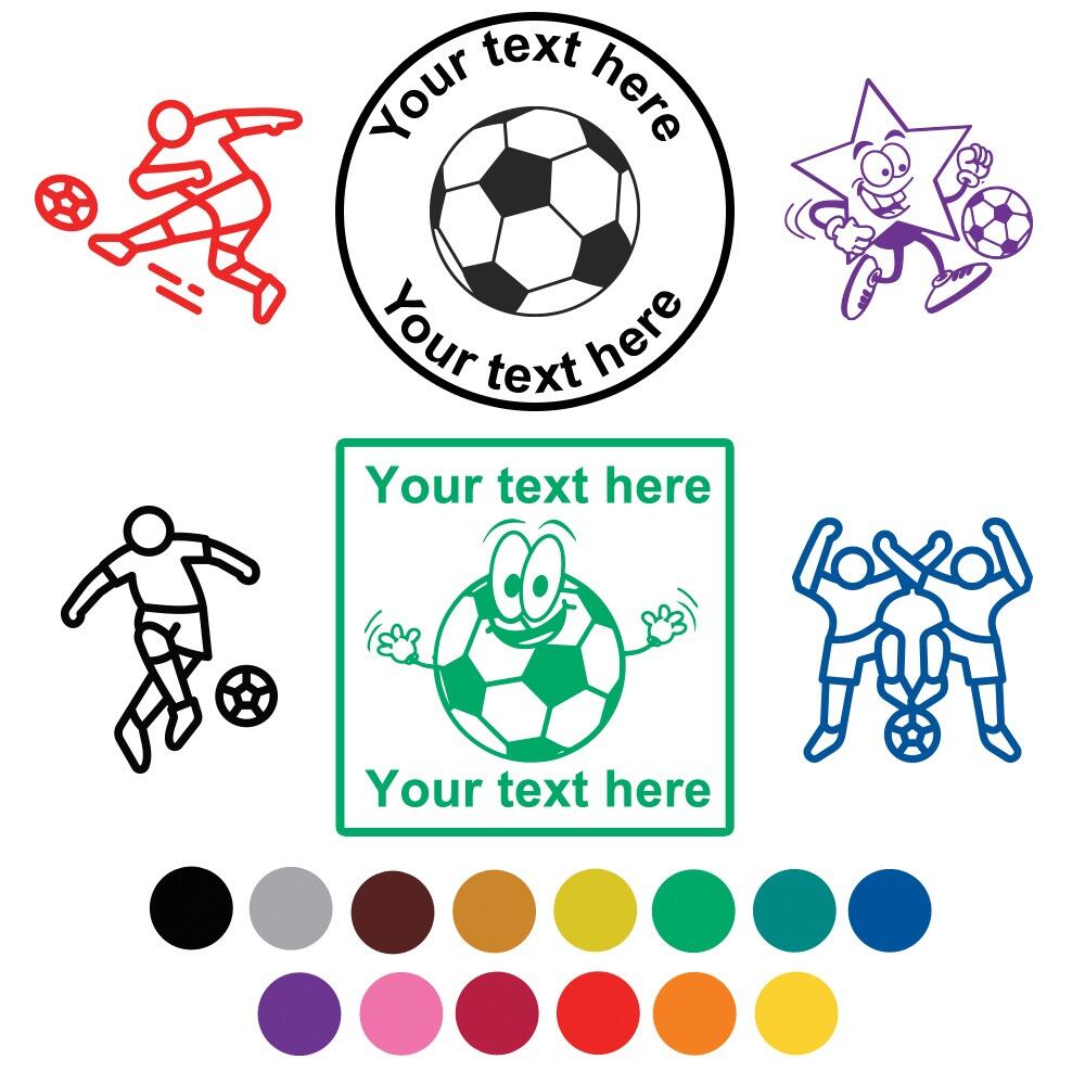 Custom Stamp | Football Theme Personalised Self-Inking Stamp. Choice Image/Own Logo, Colour, Size