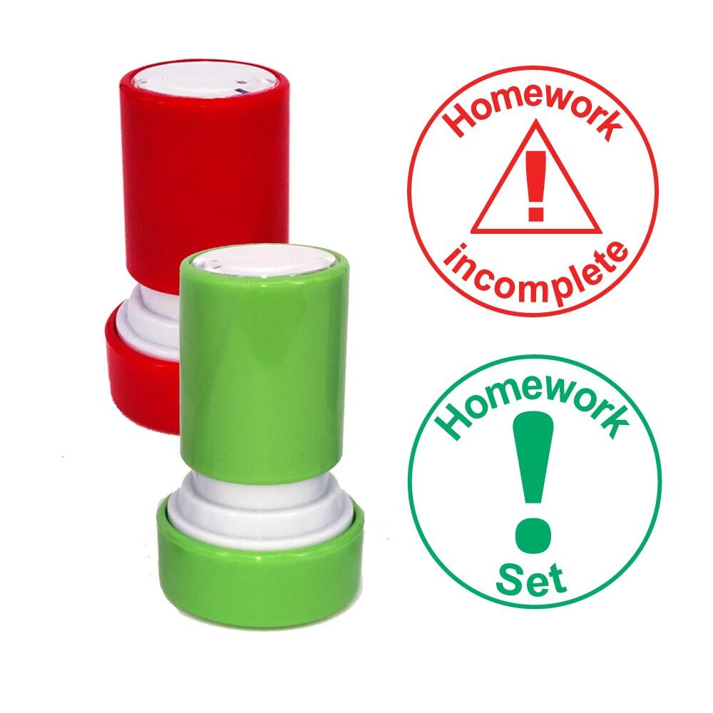 Homework | Homework set and Homework incomplete - 2 Stamp Set, 22mm