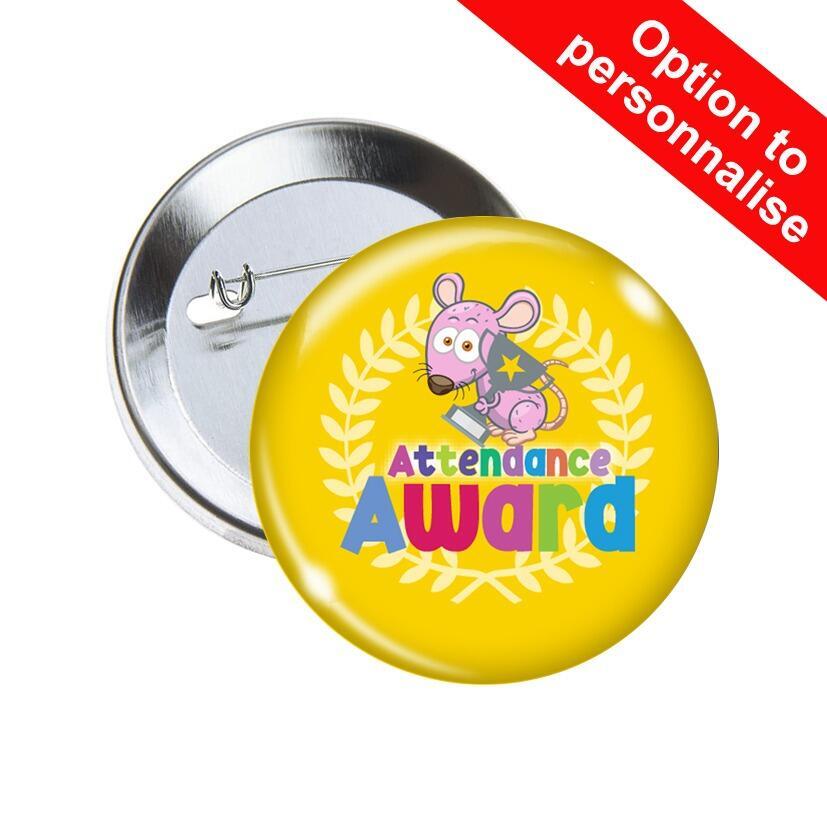 School Badges | Attendance Award, Cute Mouse Design Pin Badges for Schools x 10.