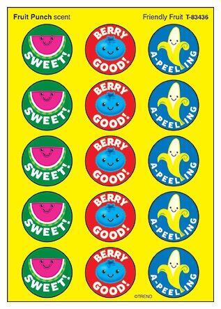 Kids Stickers | 60 Friendly Fruit, Fruit Punch Scent Stinky Stickers.