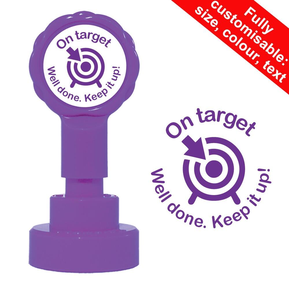 Self-inking Teacher Stamps | On target. Well done. Keep it up! Teacher Stamp - 22mm