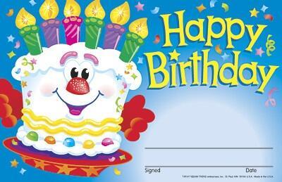 Teacher Certificates | 30 x Happy Birthday, Cake Design, A5 Certificates  (T81017)