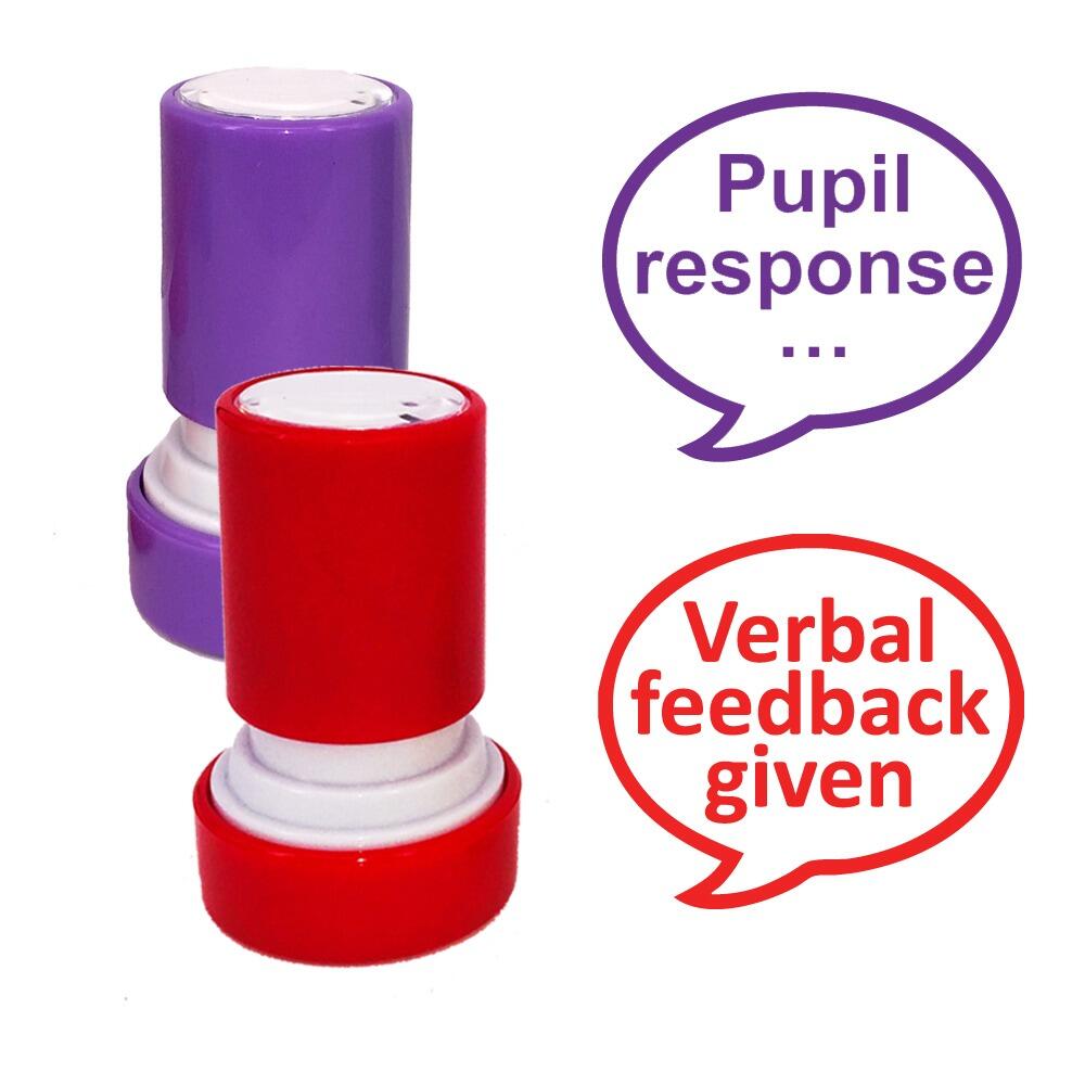 Feedback and Response Stampers | Verbal feedback given & Pupil response - 2 Stamp Set 22mm^