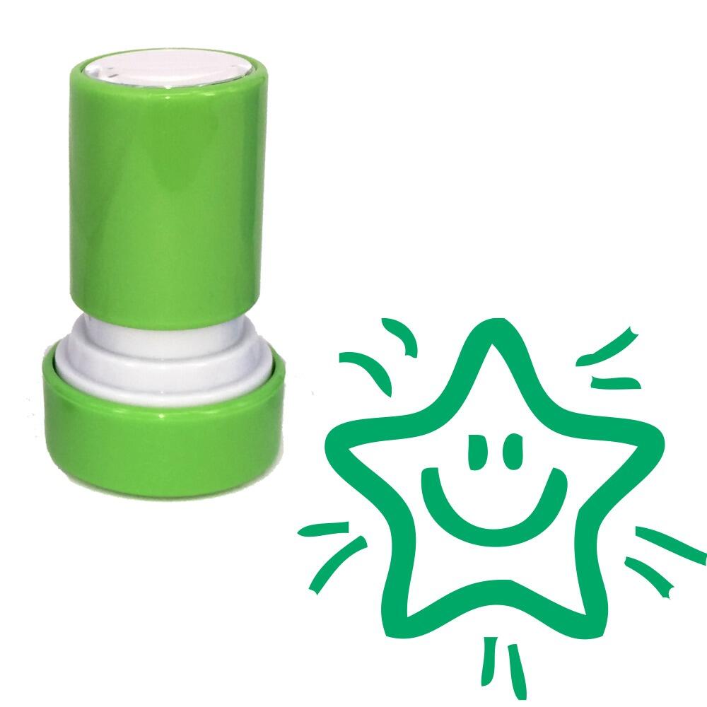 Teacher Stamps | Green Smiley Star, Self-inking Teacher Stamp for Praise / Reward
