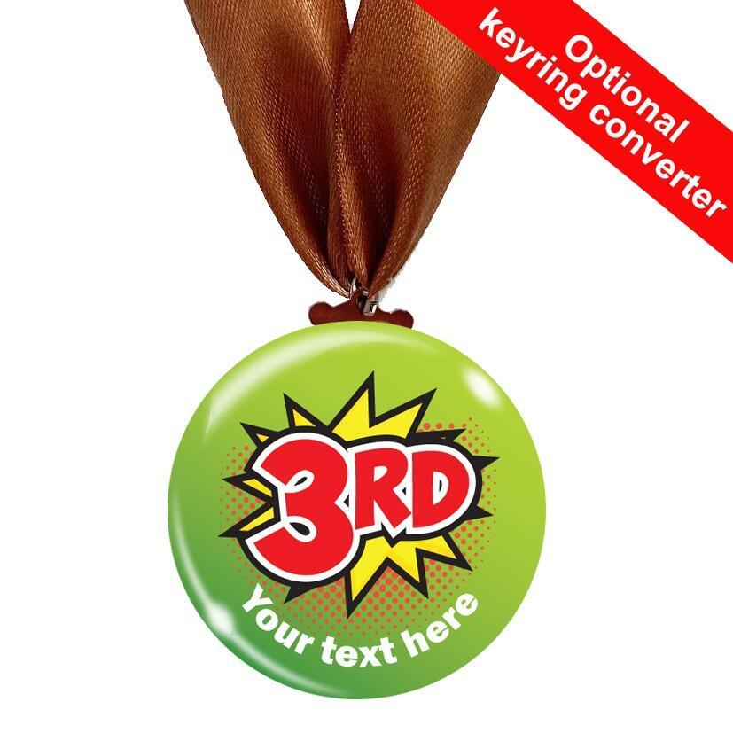 Custom Medals | Low Cost 3rd Place, SuperHero Design Personalised Medals. Bronze Ribbon. UK Made