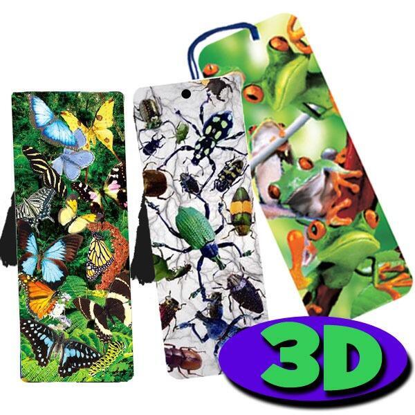 3D Bookmarks | 3 Pack: Butterfly, Beetles & Tree Frog Designs - Ideal Reading Incentive/Class Presen
