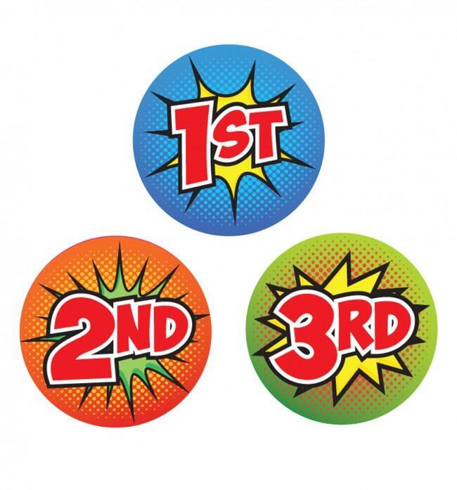 Sports Stickers | 54 x Superhero Design 1st, 2nd, 3rd Placement Stickers for Achievers / Sports Day