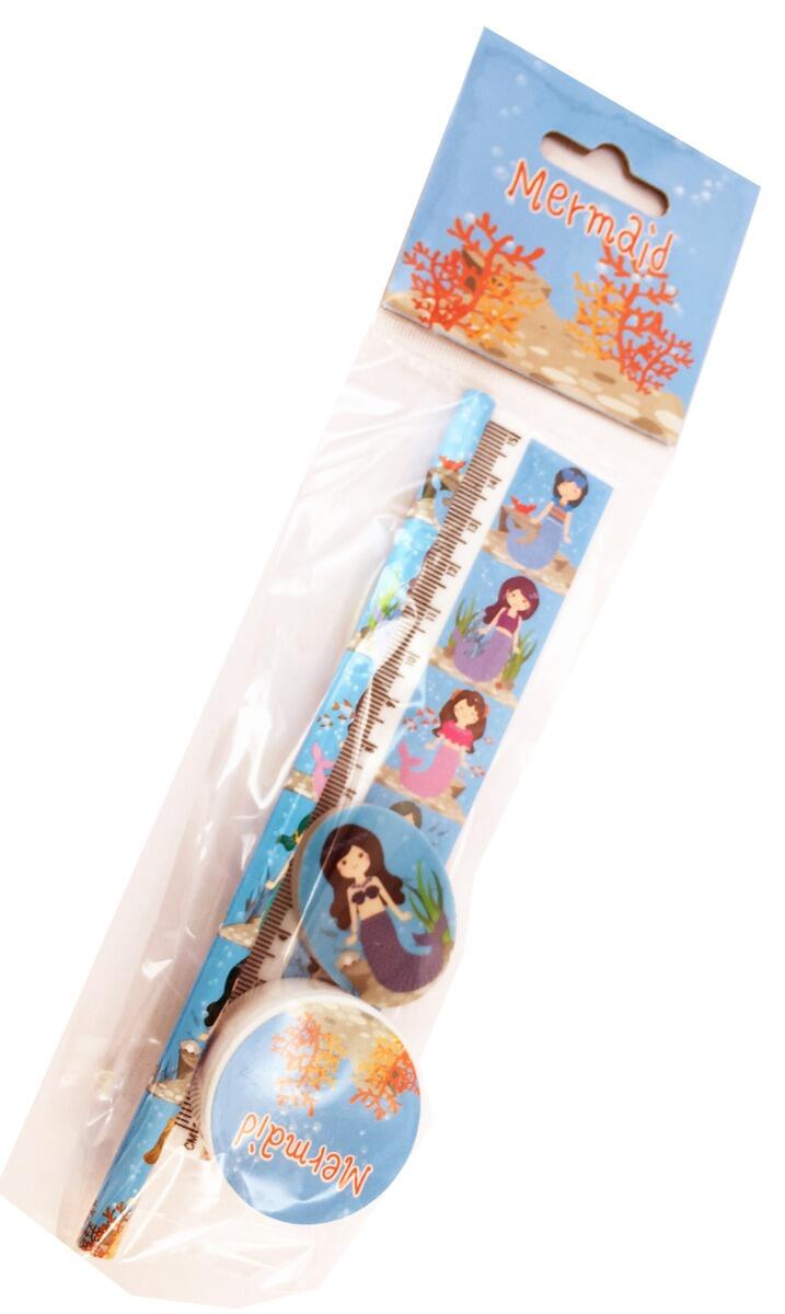 Low Cost Stationery Sets | Mermaid Design Stationery Gift Set: Ruler, Pencil, Eraser & Sharpener