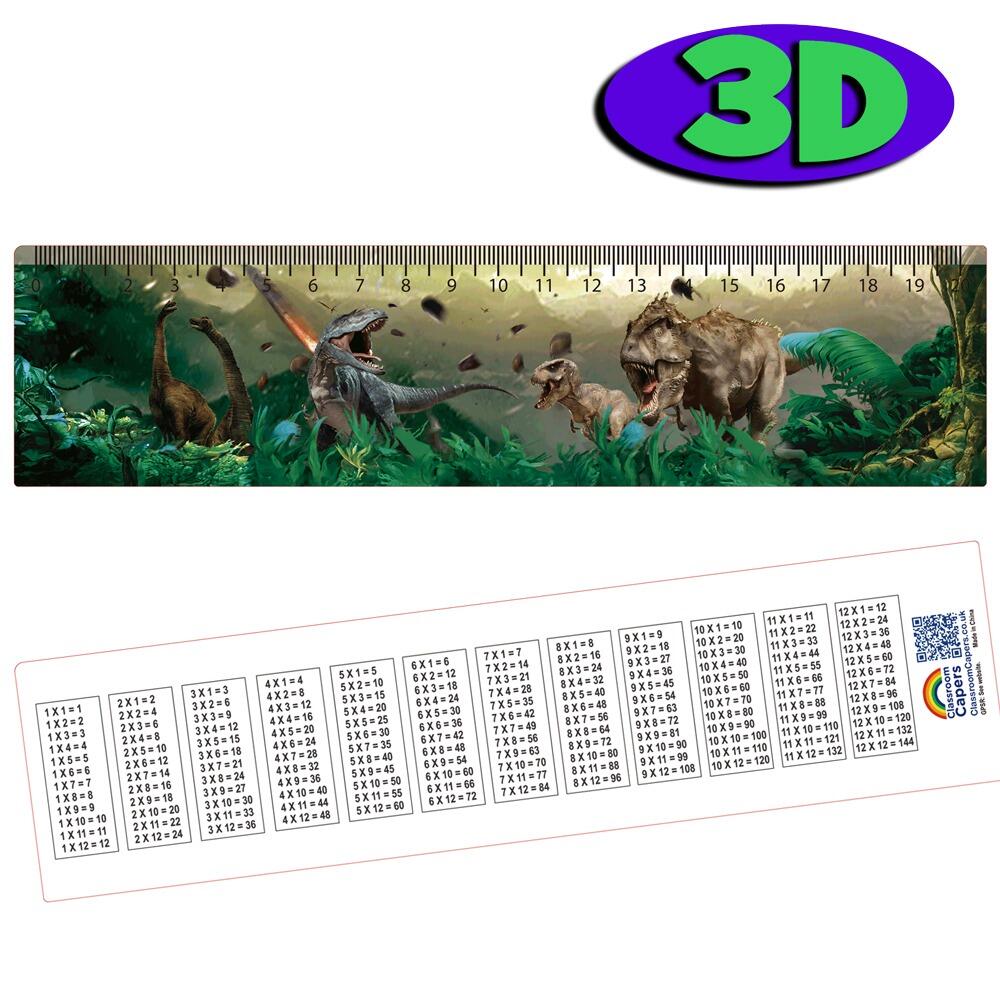 3D Ruler | Stunning 3D Dinosaur Ruler plus Multiplication Tables. Perfect Bulk Pack, Low Cost Gifts