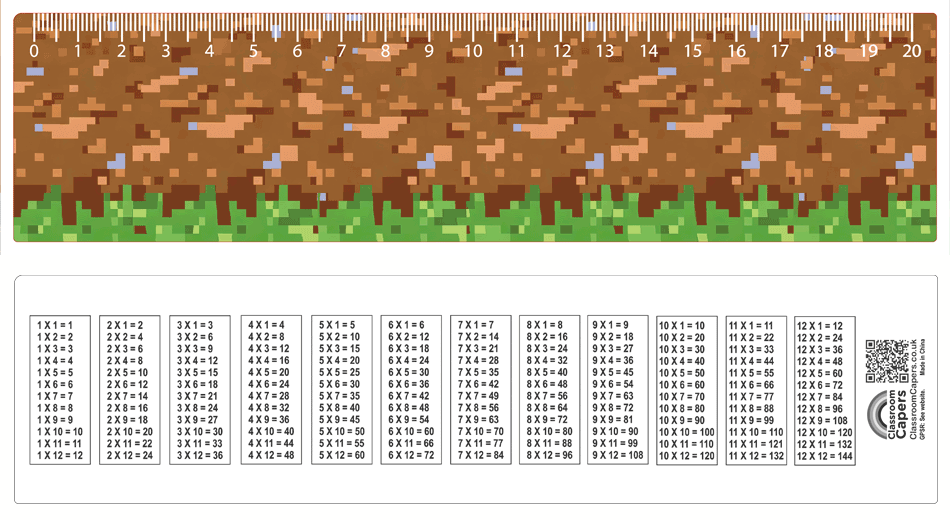 3D Ruler | Pixel Mania Camo Ruler with Multiplication Tables. Perfect Educational Low Cost Gift