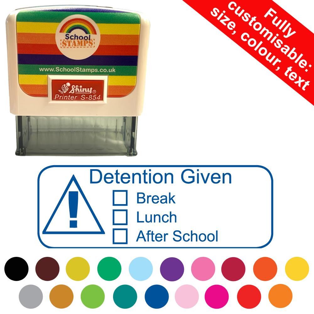 Detention Stampers for Schools | Detention Given Timing Record Customisable School Rubber Stamp - 20x56mm