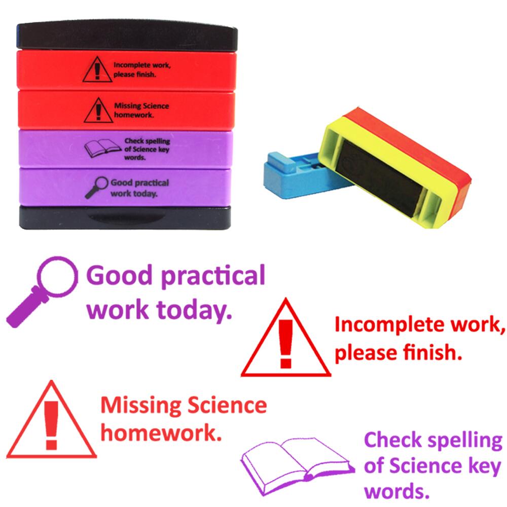 Science Teacher Stamps | Missing Homework, Practical Work, Incomplete Work, Science Keywords, Stakz 4 Layer Teacher Stamp