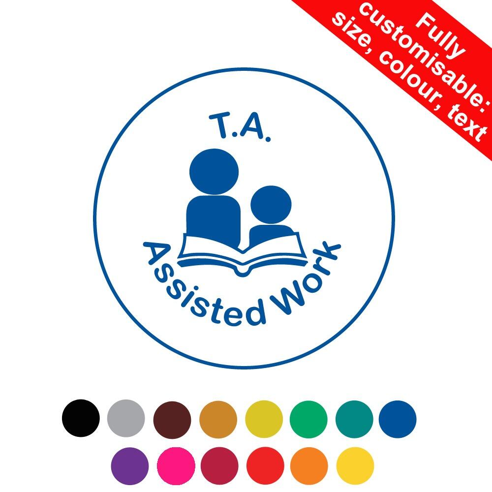 Self-inking Teacher Stamps | T.A. Assisted Work Personalised Teacher Stamp - 22mm