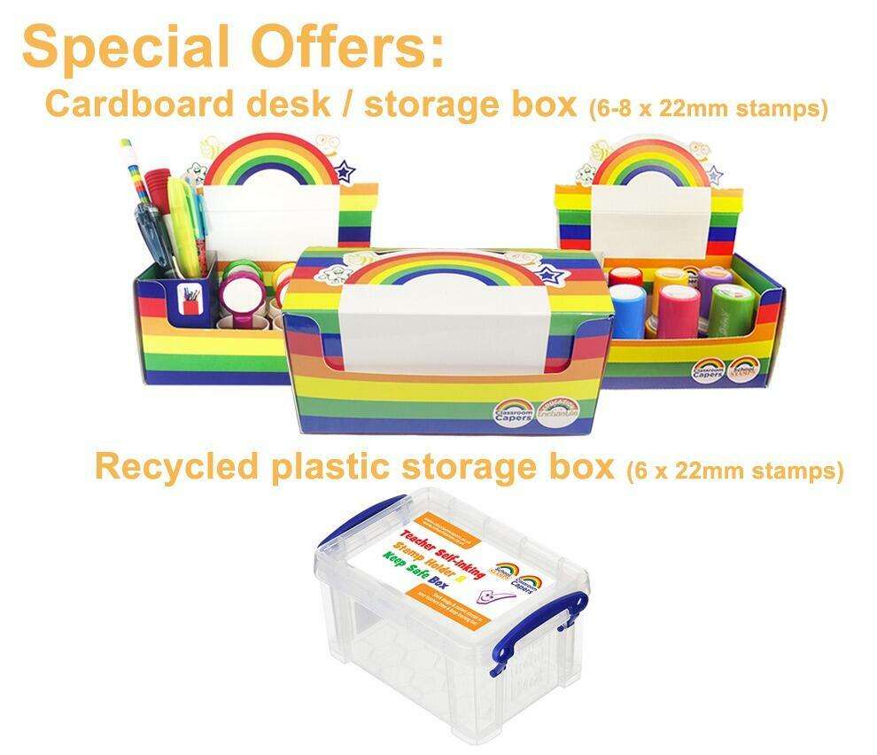 Teacher Stamp Storage | Choice of Cardboard Display / Storage Box or Recycled Plastic, Really Useful Box 0.7l