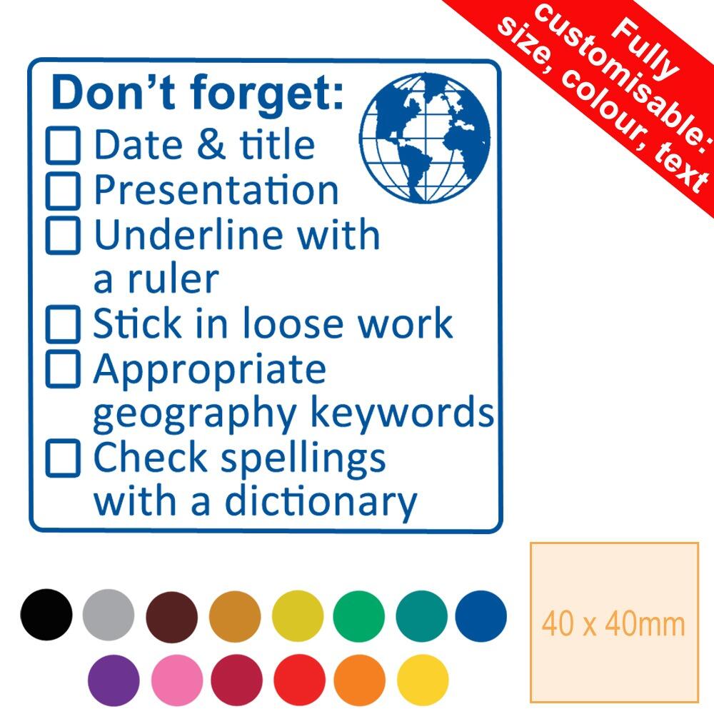 Geography Stampers | Geography 6 Point Checklist Large (Square) Personalised Self-inking Teacher Stamps