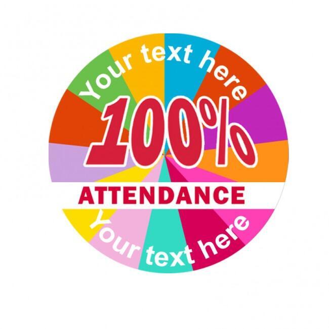 Personalised School Stickers | Great Value Custom 100% Attendance Award/Reward Stickers