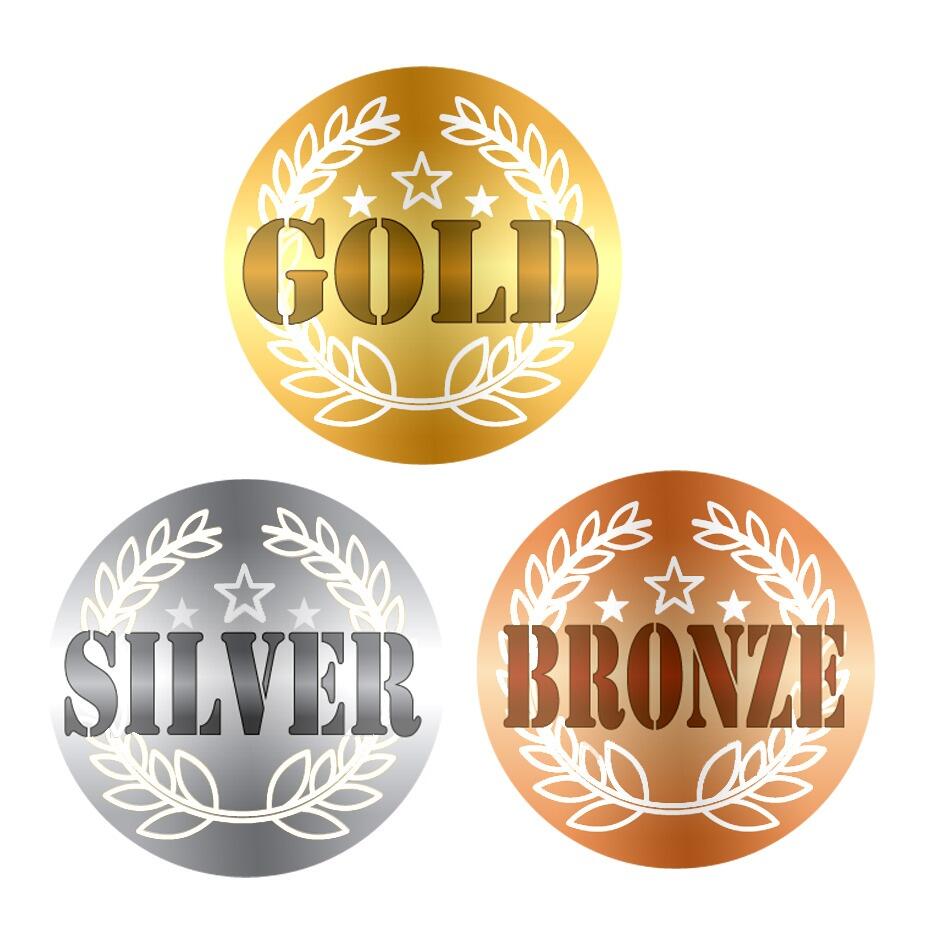 Reward Stickers | 108 Wreath Design Gold, Silver, Bronze Award / Sports Stickers. Mixed Pack