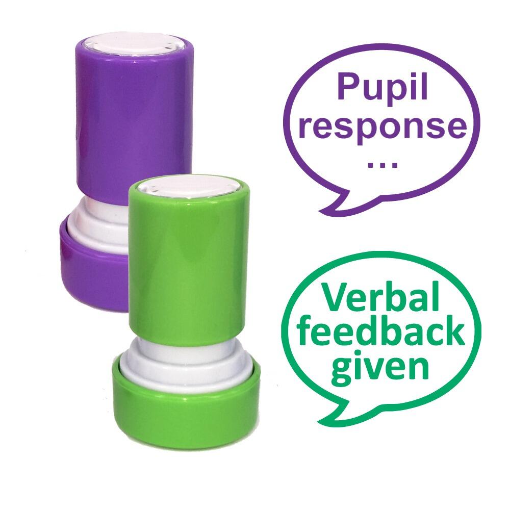 Feedback and Response Stampers | Verbal feedback given & Pupil response - 2 Stamp Set, 22mm