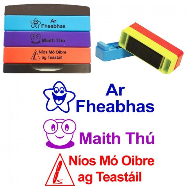 Teacher Stamp | Ar Fheabhas, Maith Thú, Níos Mó Oibre ag Teastáil, Irish Marking 3 Layer Stamper
