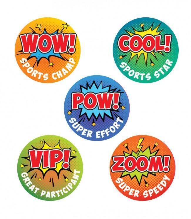 Reward Stickers | 125 Superhero Design Sports Stickers. 5 Designs for Sports Day/Sports Events
