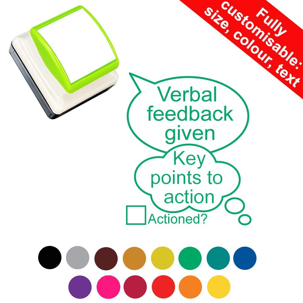 School Stampers | Verbal feedback given. Key points to action Customisable Teacher Stamps
