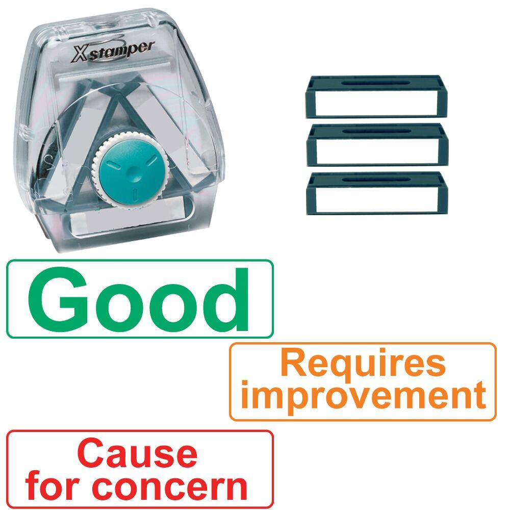 Teacher Stamps | Good, Requires improvement, Cause for concern! 3-in-1 Twist N Stamp Set by Xstamper