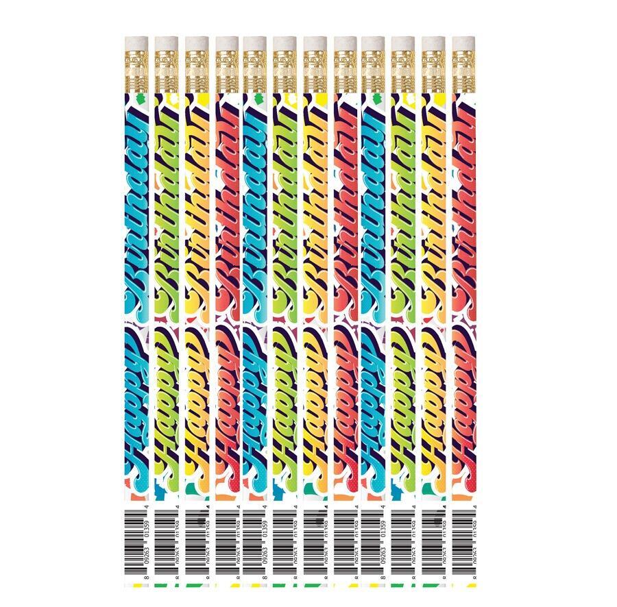 Birthday Pencils | 12 x Colour Blast Happy Birthday HB Pencils.