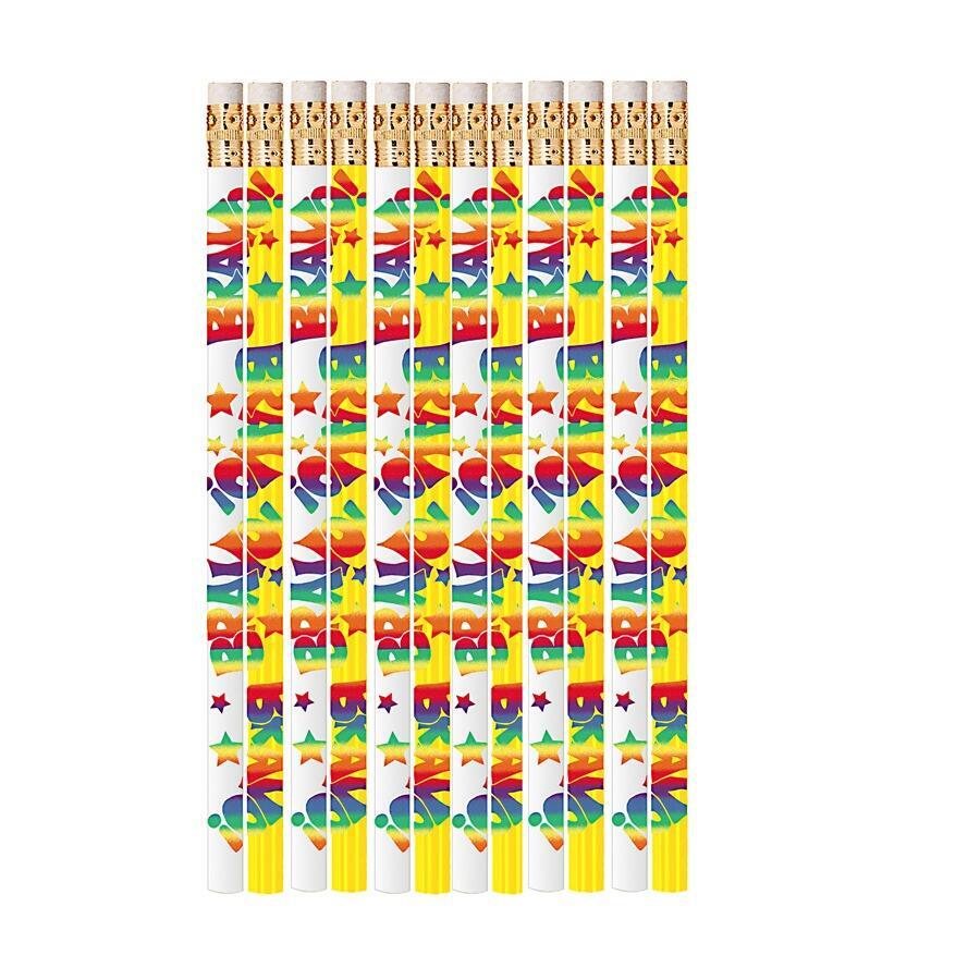 Pencils for Kids | 12 x Colourful 'Bravo' MFL Reward Pencils