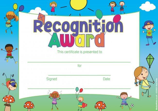 School Certificates | 30 x "Recognition Award" Teacher Awards