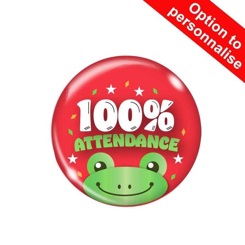 School Badges | 100% Attendance, Frog Smiles Design, Award Pin Badges  x10.