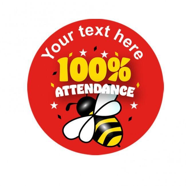 Personalised School Stickers | Great Value Custom 100% Attendance Award/Reward Bee Stickers