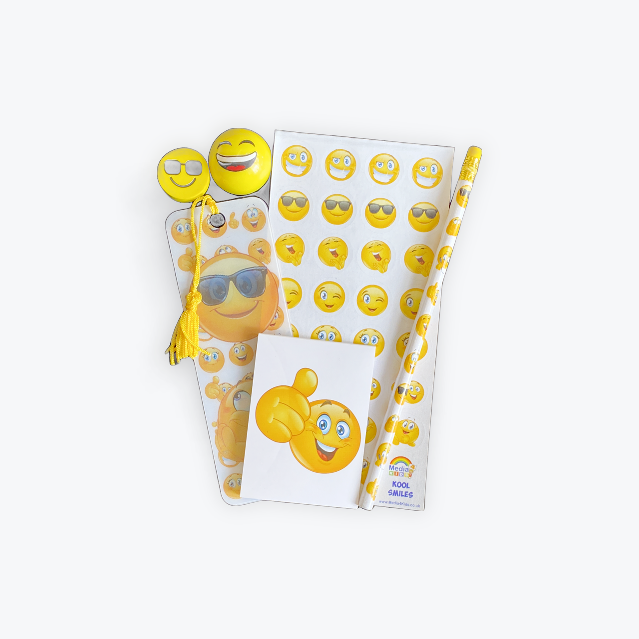 Low Cost Stationery | Kool Smiles, Emoji Stationery Set: Pencil Case & 6 Emoji Stationery Items
