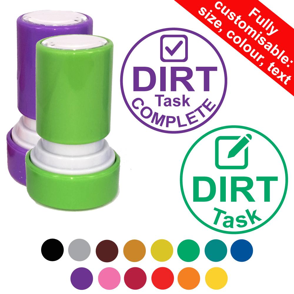 School Stampers | DIRT Task & Task Complete (D.I.R.T.-Dedicated Improvement Reflection Time) Customisable Teacher Stamps - 22mm^