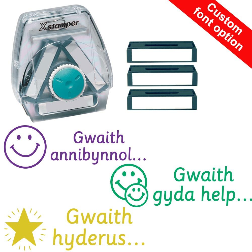 Teacher Stamps | Gwaith gyda help / .. annibynnol / hyderus Welsh 3-in-1 Twist N Stamp, Teacher Set