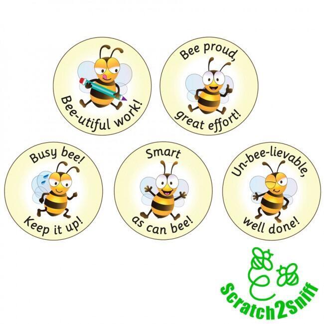 Scented Stickers | 90 Bee Design, Honey Scent, Smelly Reward Stickers for Teachers. Variety Designs