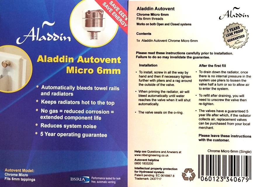 Aladdin Micro Radiator Auto Air Bleeding Valve 6mm