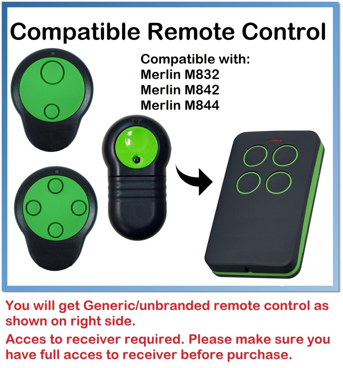Remote control for Merlin M832, Merlin M842, Merlin M844 Rolling code 433.92MHz.