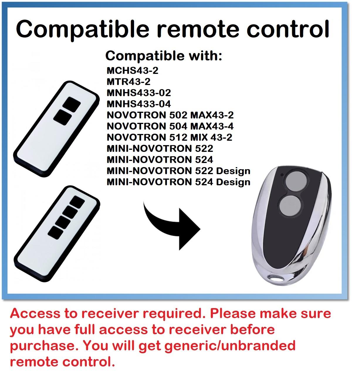 Compatible Remote Control with NOVOFERM Mini-Novotron 522 Design 433.92MHz.