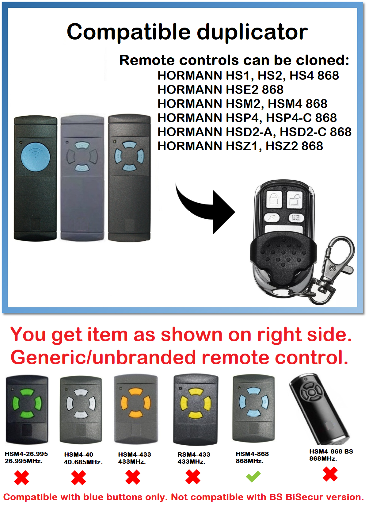 Garador 868mhz Remote control duplicator compatible with Marantec/Hormann/Garador 