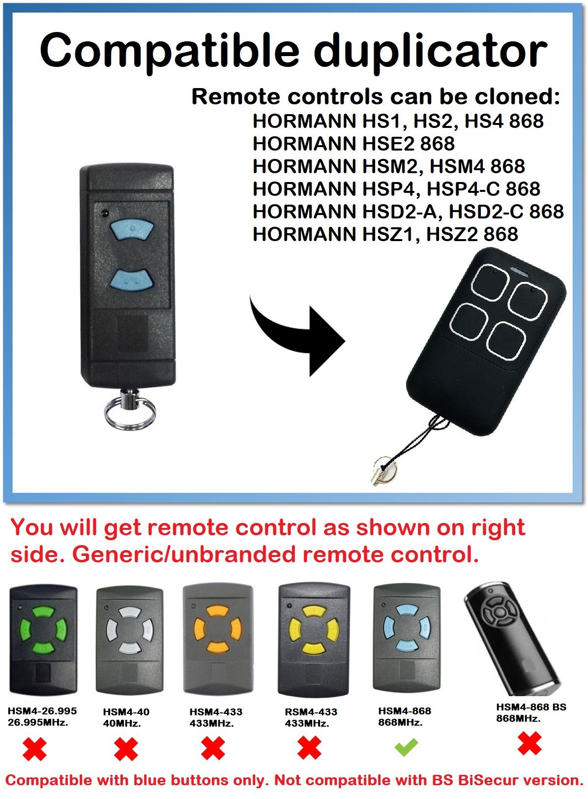 Blue buttons Remote control duplicator compatible with Hormann/Garador 868MHz. 