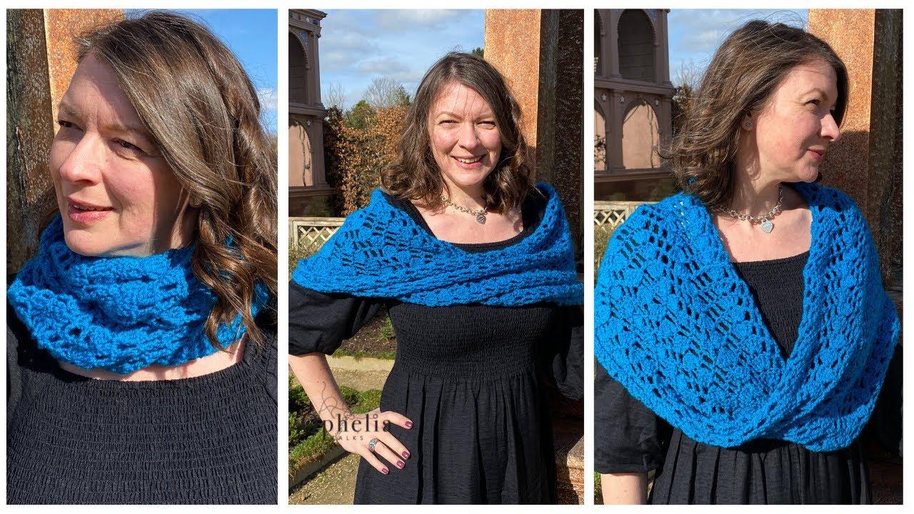 Mobius shawl worn in three different ways