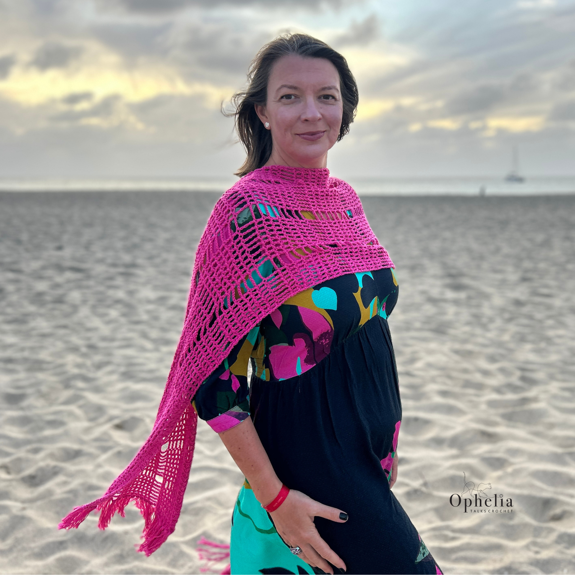 Raspberry Surprise Shawl Crochet Pattern | Modern DK Cotton Wrap PDF